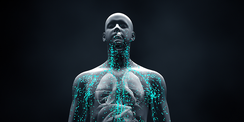 An illustration of nanoparticles in a human body