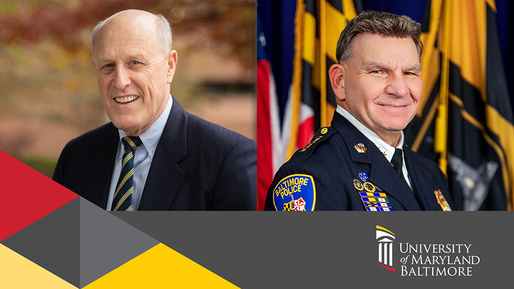Baltimore Police Commissioner Richard Worley and UMB President Bruce E. Jarrell, MD, FACS