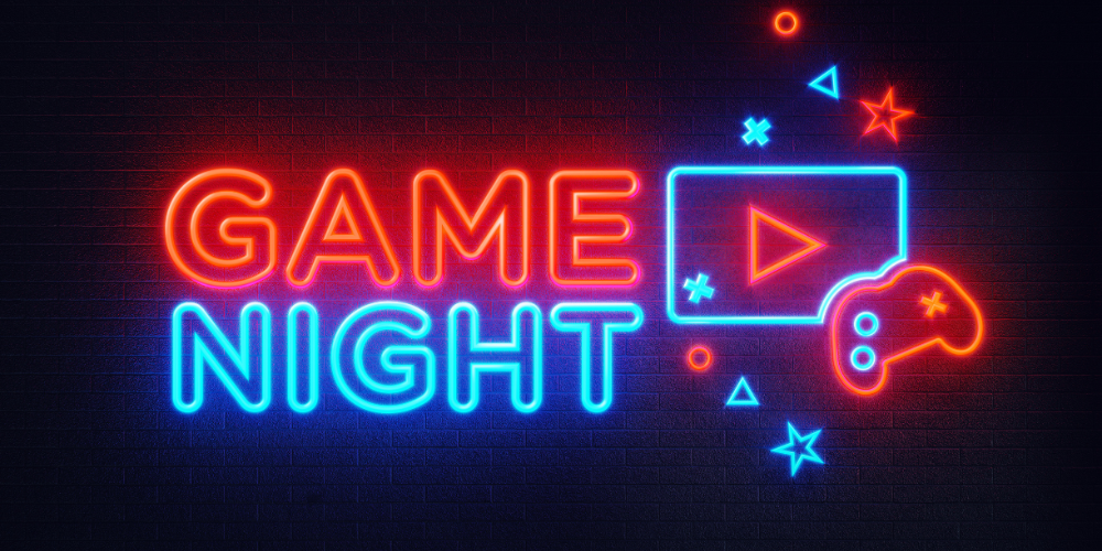 Graphic that reads Game Night in neon
