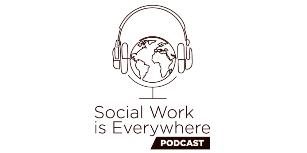 Social Work Is Everywhere below a globe wearing headphones