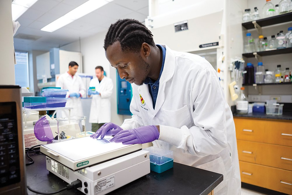 Student doing research