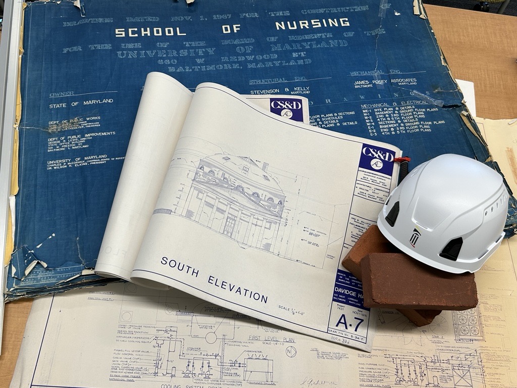 blueprint with helmet