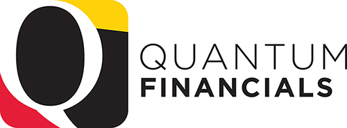 Quantum Financial logo, Red, Yellow, Black