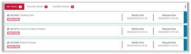 Screen shot of the My Tickets section in the SysAid Self-Service Portal