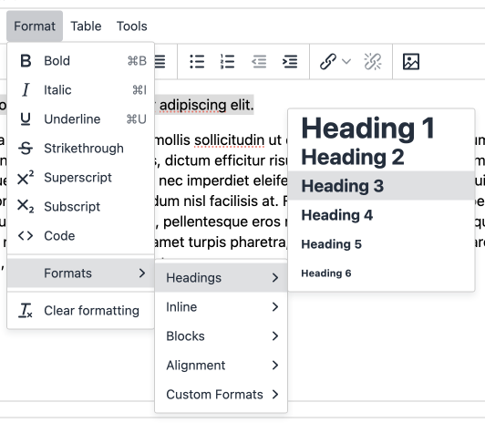 A screenshot showing the Headings tab