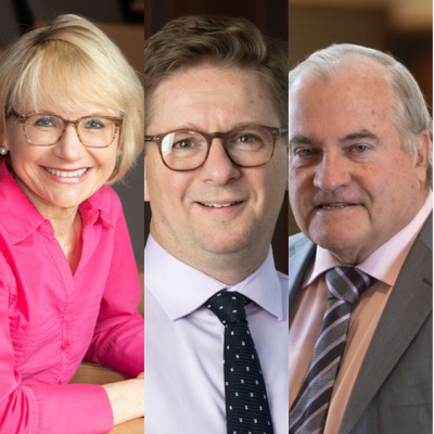 Headshots of Diane Hoffman, Peter Danchin, and Robert Percival