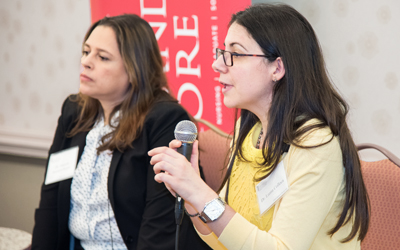 Marcela Romero-Reyes, DDS, PhD, clinical associate professor at th School of Dentistry and clinical director of its Brotman Facial Pain Clinic, left, and Luana Colloca, MD, PhD, MS, associate professor at the schools of nursing and medicine.
