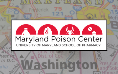 Maryland Poison Center logo on a map of Maryland and DC.
