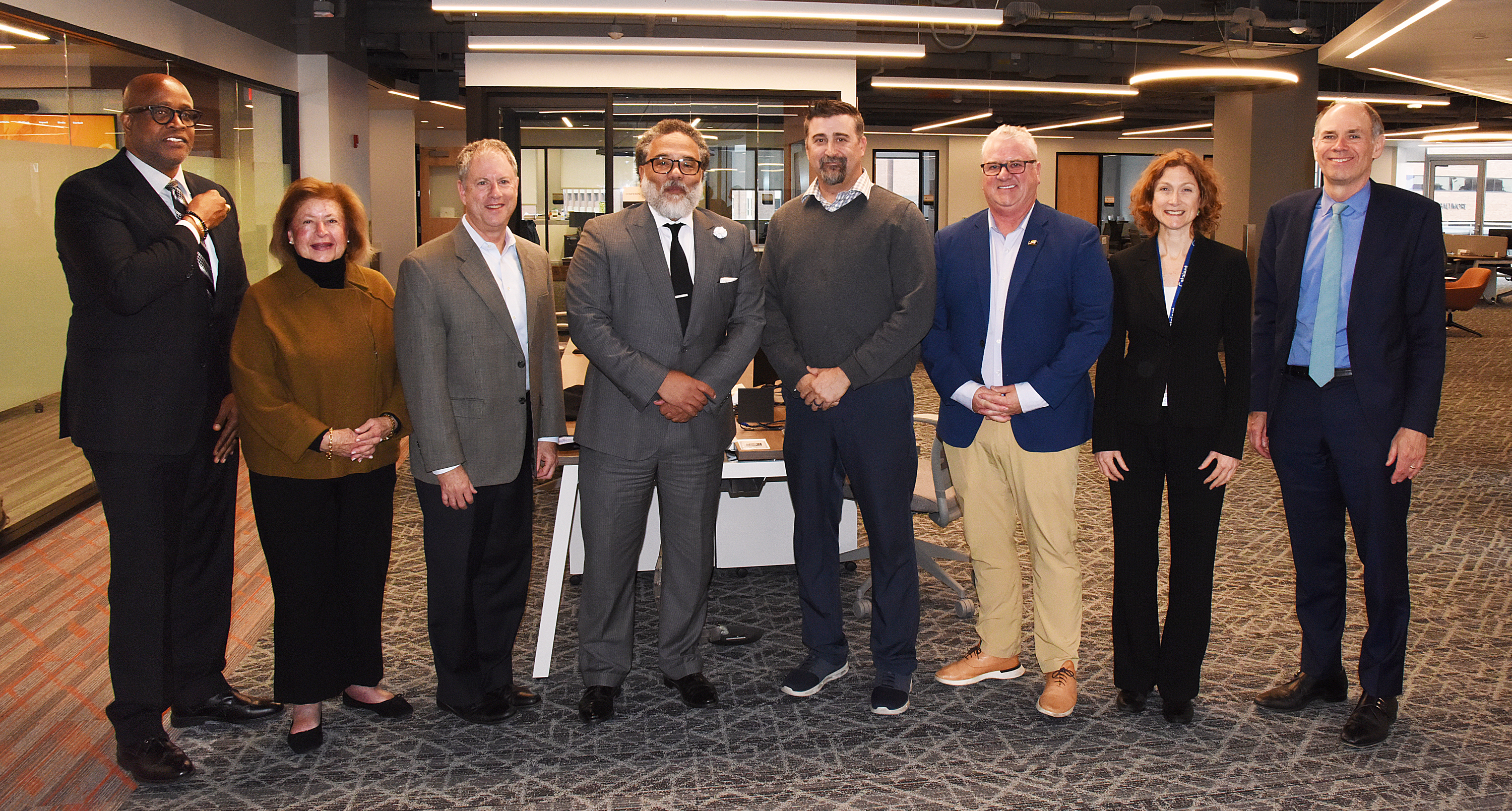 (l-r) Roger Ward, Jane Shaab, David Block, Harry Coker Jr., Paul Boyce, Jeff Strovel, Carey Connelly, and Jim Hughes