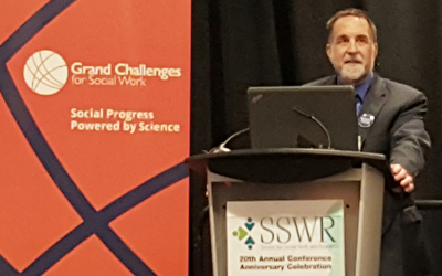 School of Social Work Dean Richard P. Barth, PhD, MSW, president of the American Academy of Social Work and Social Welfare, delivers a keynote address announcing the ‘Grand Challenges for Social Work’on Jan. 14, 2016.
