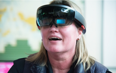 Woman wearing virtual reality goggles