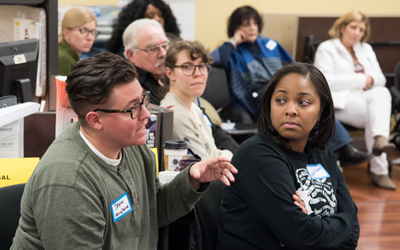Participants in a nonviolent active bystander training session held at the Community Engagement Center learned ways to de-escalate conflict and peacefully intervene when witnessing incidents of harassment or abuse.