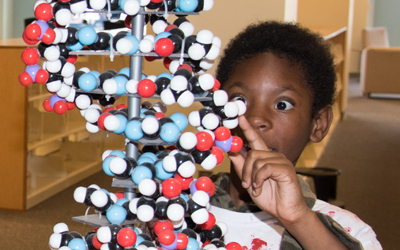 Boy with DNA model