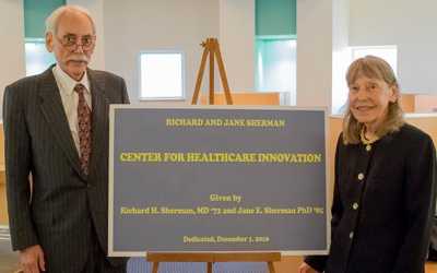 A $1.5 million gift from Richard Sherman, MD, a 1972 graduate of the University of Maryland School of Medicine, and his wife, Jane Sherman, PhD, a 1985 graduate of the University of Maryland School of Nursing, will be used to create the Richard and Jane Sherman Center for Health Care Innovation at the University's Health Sciences and Human Services Library.