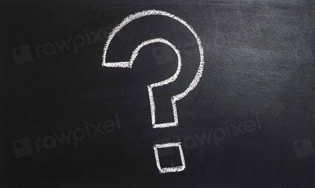 Question mark in chalk on a blackboard (public domain)